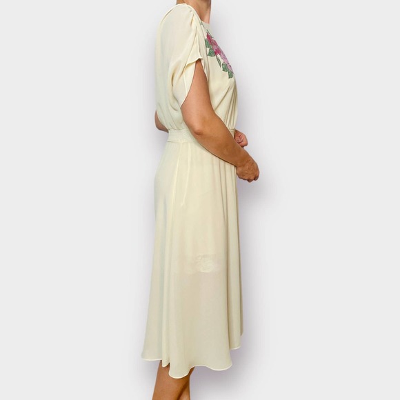 80s My Colours Cream Sheer Dress with Floral Top - Picture 4 of 5